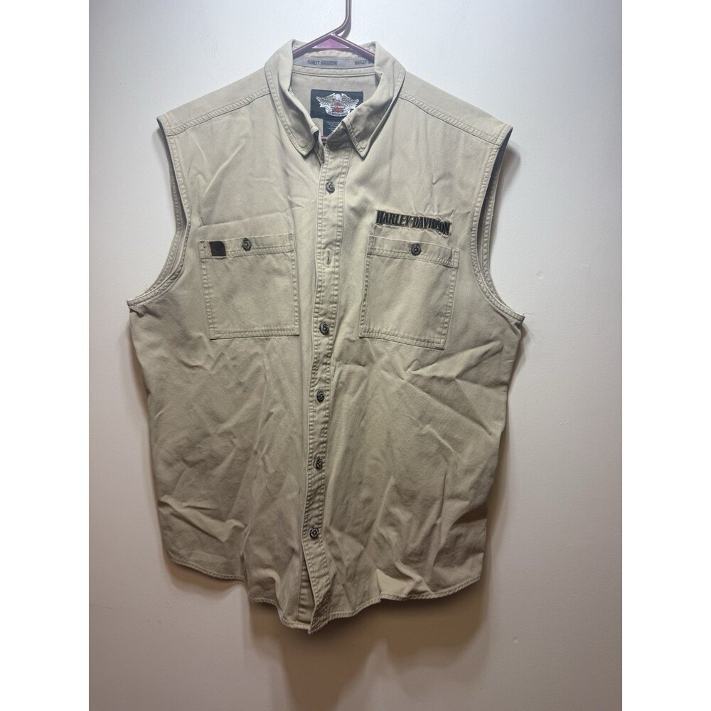 Vintage Harley Davidson Men's Tan Vest 100% Cotton With Graphic On Back Sz XL